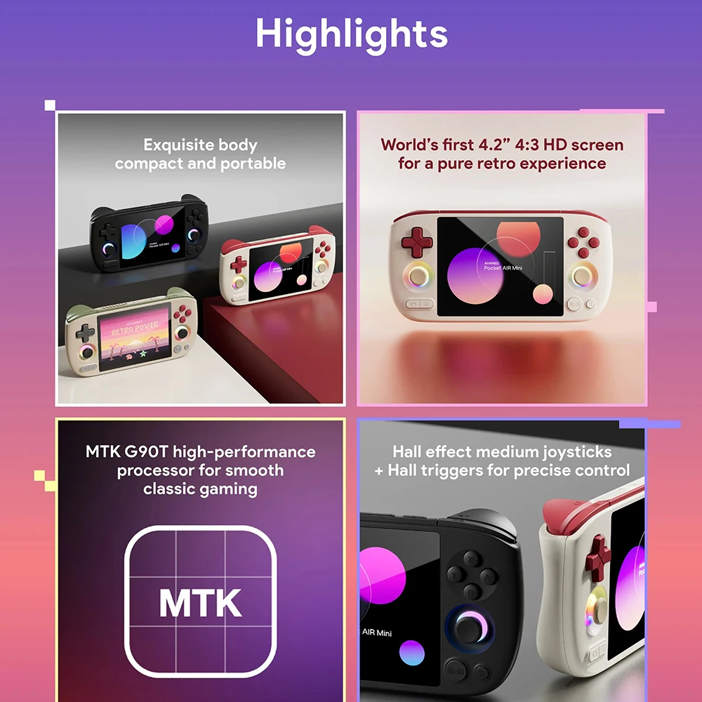 AYANEO Pocket Air Mini Retro Handheld-Spielkonsole 4,2 Zoll Bildschirm MTK Helio G90T Prozessor Hall-Joystick Tragbare Pocket Android Retro-Gaming-Konsole – Detail 2
