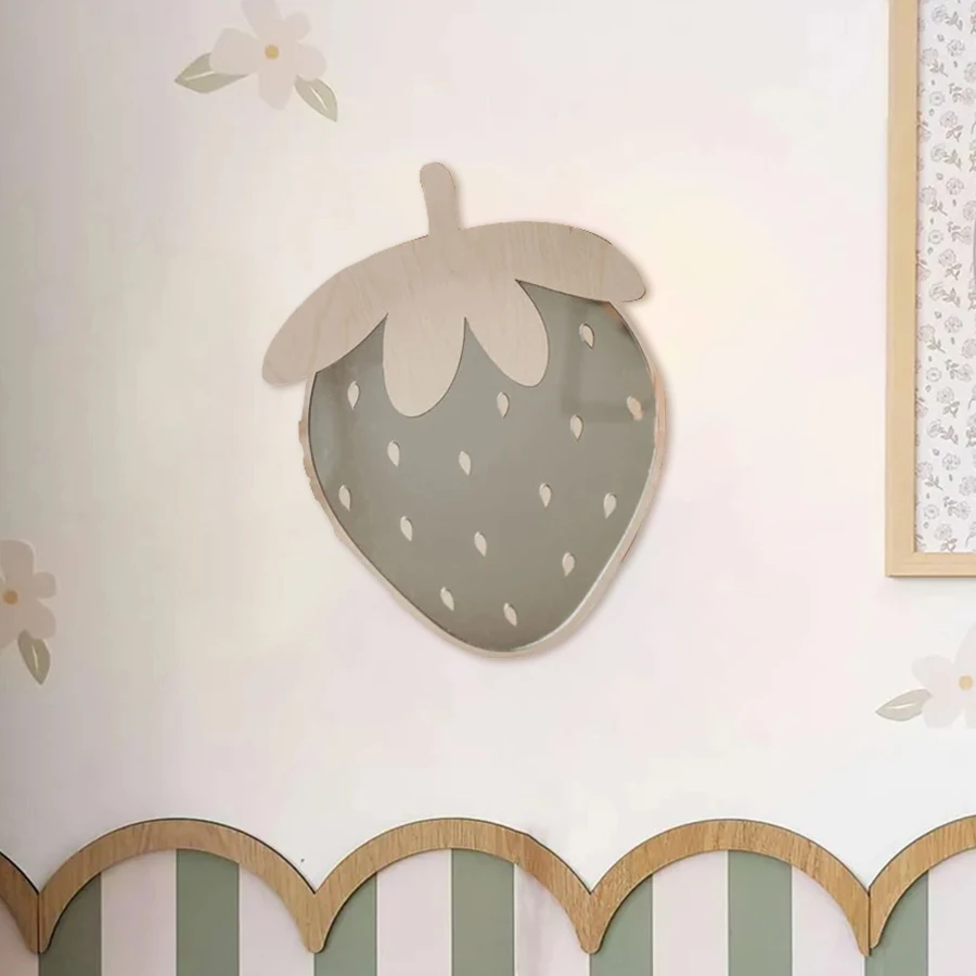 Nordic Style Cute Strawberry Shatterproof Mirror Home Decor for Boys and Girls, Acrylic Mirror Wall Stickers with Cartoon Theme, Irregular Shape for Bedroom and Living Room Home Decor, Bedroom Decorative Wall Art