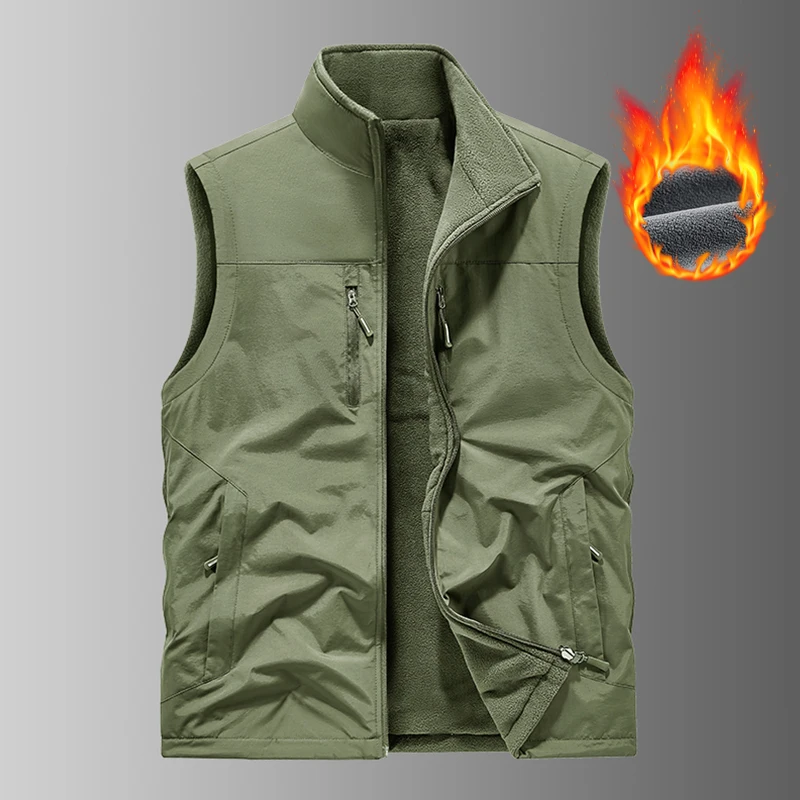 Men Thick Double-Sided Fleece Vest Mens Casual Warm Sports Jacket Autumn Man Leisure Sleeveless Coat Male Oversized Waistcoat