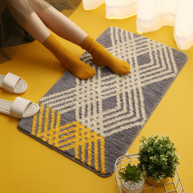 Geometric Tufting Bathroom Mat Nordic Soft Bedroom Carpet Anti-slip Hallway Tidy Rug Doormat Pad Aesthetic Home Room Decor 40*60