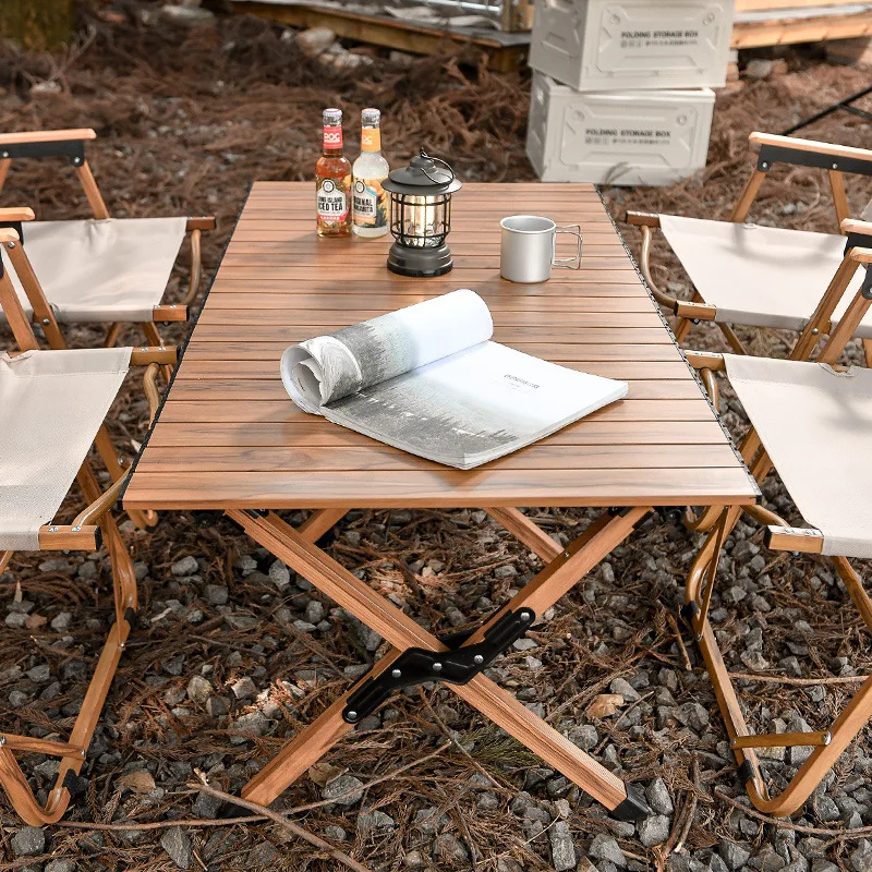 Outdoor table and chair folding portable picnic barbecue table aluminum alloy camping table tea making set