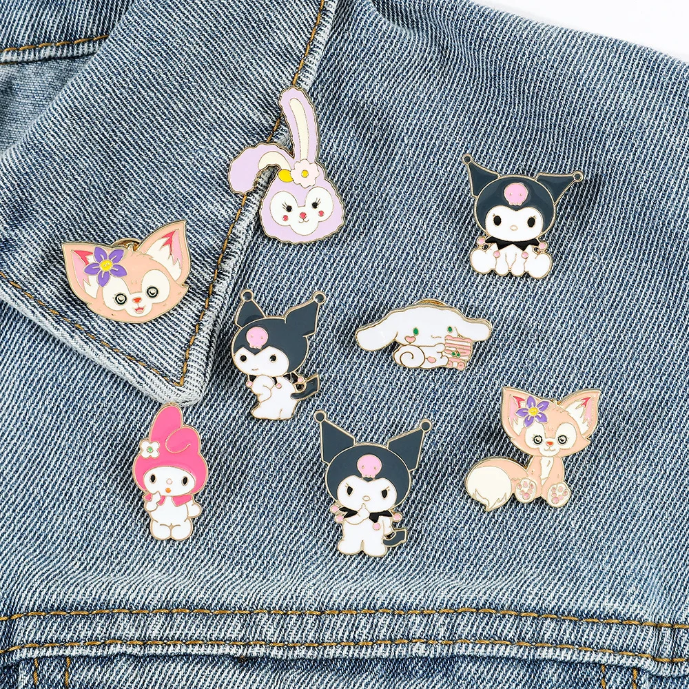 Sanrio Hello Kitty Kuromi Cute Kit Cat Lapel Pins for Backpacks Brooches for Women Enamel Pin Gift Fashion Jewelry Accessories