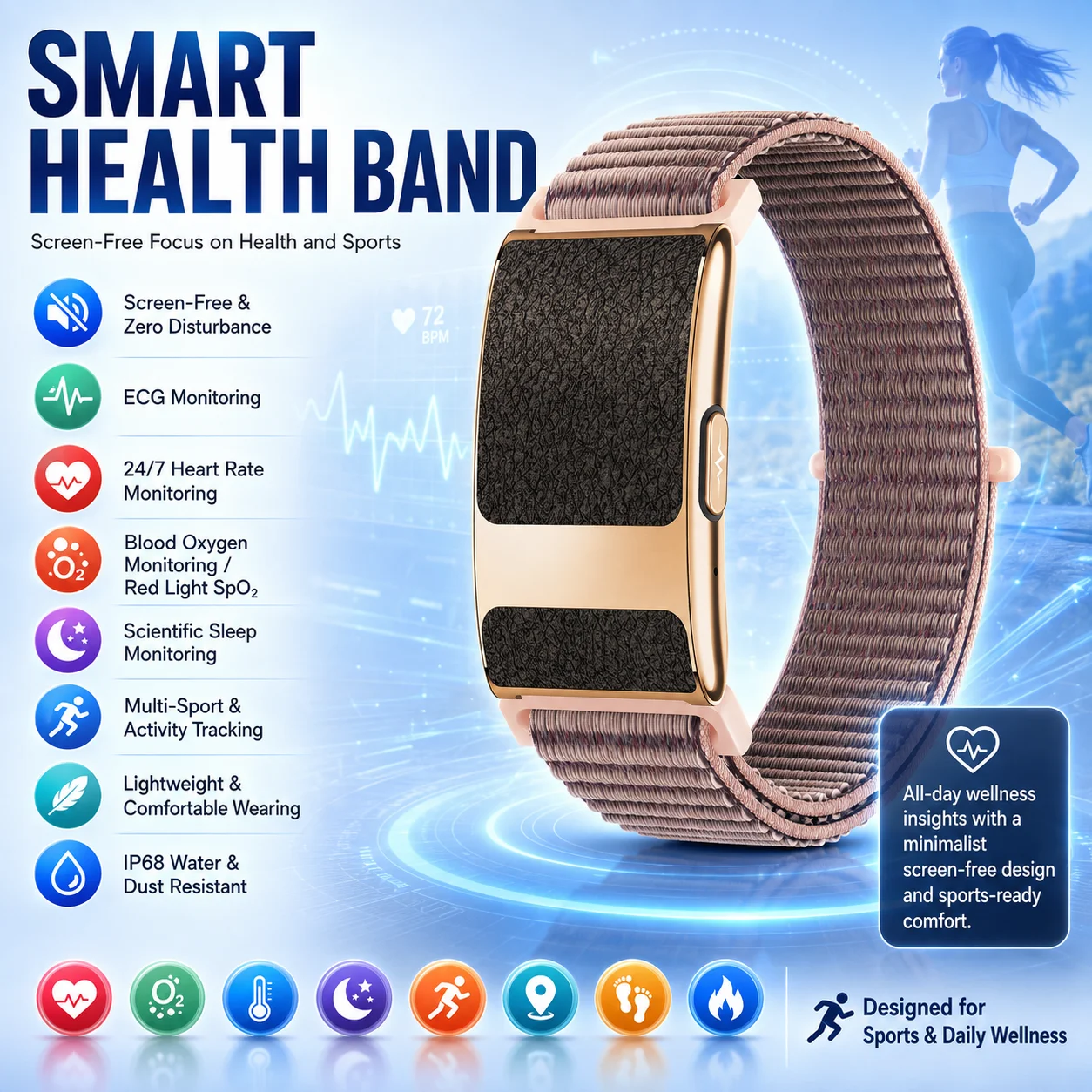 New GPS Movement Track Pedometer Smart Bracelet Heart Rate Monitoring Call Information Reminder IP68 Waterproof Smart Bracelet