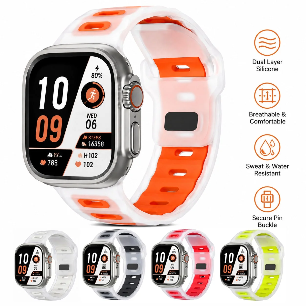 Silicone Band for Apple Watch Strap 45mm 44mm 40mm 41mm 42-38mm 44 mm Sport Bracelet iWatch Series 8 7 6 5 4 3 SE 9 Ultra 2 49mm