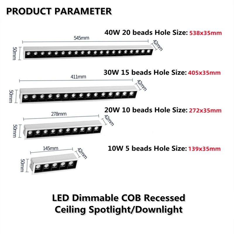 Imagem -02 - Downlight Led Embutido Retangular Luz de Teto Iluminação Interior Sala de Estar Quarto Escritório Decoração do Lar Iluminação Cob 10w 20w