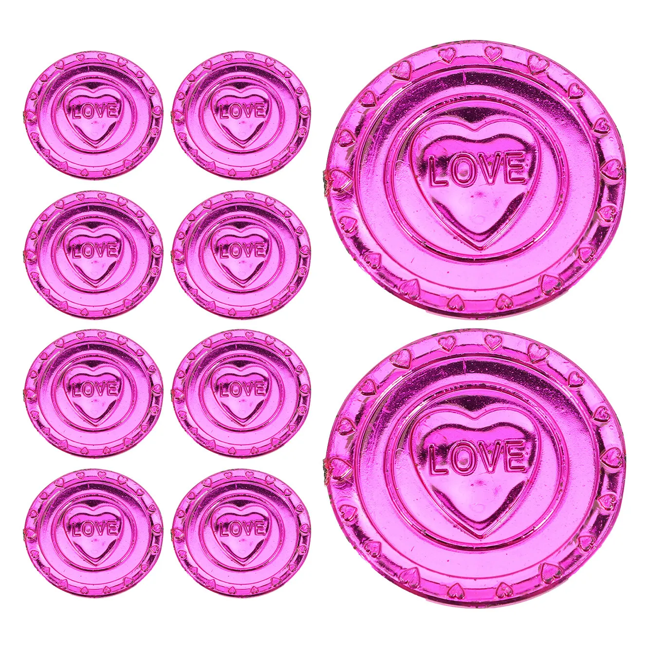 100Pcs Plastic Love Coins Romantic Design for Valentines Party Decorations Wedding Centerpieces Pirate Treasure
