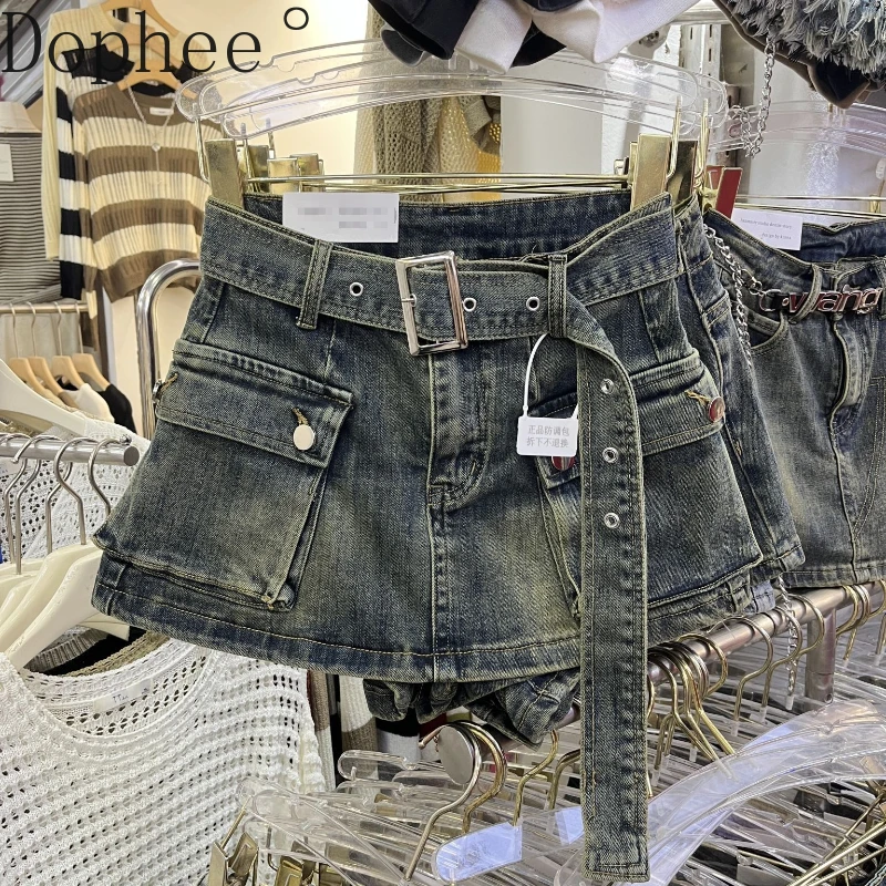 Damskie spodenki jeansowe z wysokim stanem 2024 New Spring Summer Vintage Stretch Tight Spice Girls Pockets Wrap Buttocks Lady Shorts Skirts