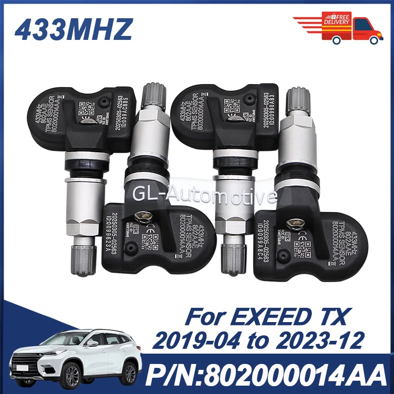 

4PCS 802000014AA Tire Pressure Sensor TPMS Sensor For EXEED TX 2019-2023 VX 2021-2025 433MHZ