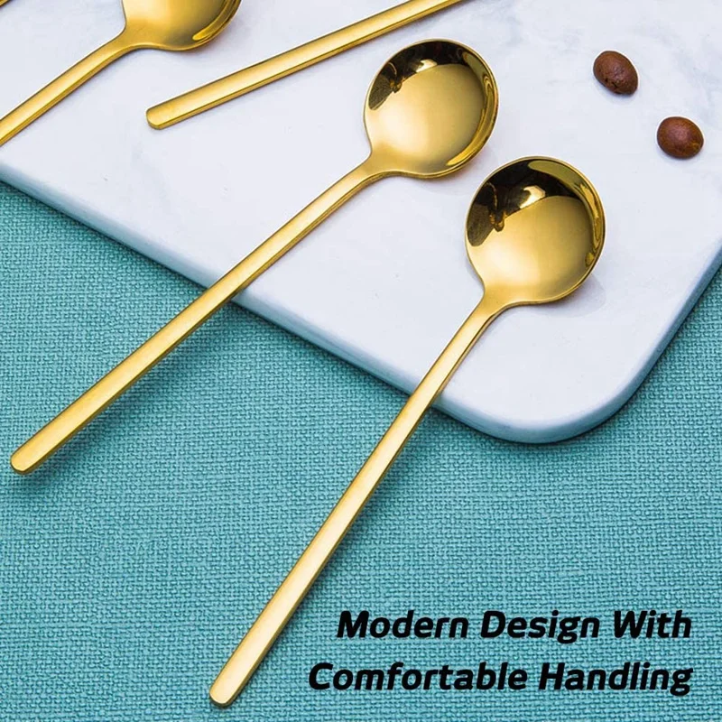 8 Packs, Gold-Plated Stainless Steel Coffee Spoon, Mini Teaspoon For Coffee Sugar Dessert Cake Ice Cream