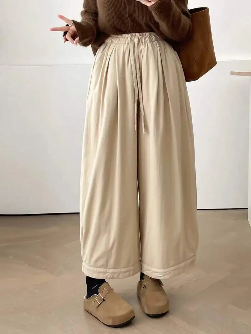 جديد 2025 الشتاء رشاقته السراويل المستقيمة ، المرأة مرونة الخصر منقوشة المرقعة ، موري فتاة الحد من العمر بناطيل كاجوال B5D228CC