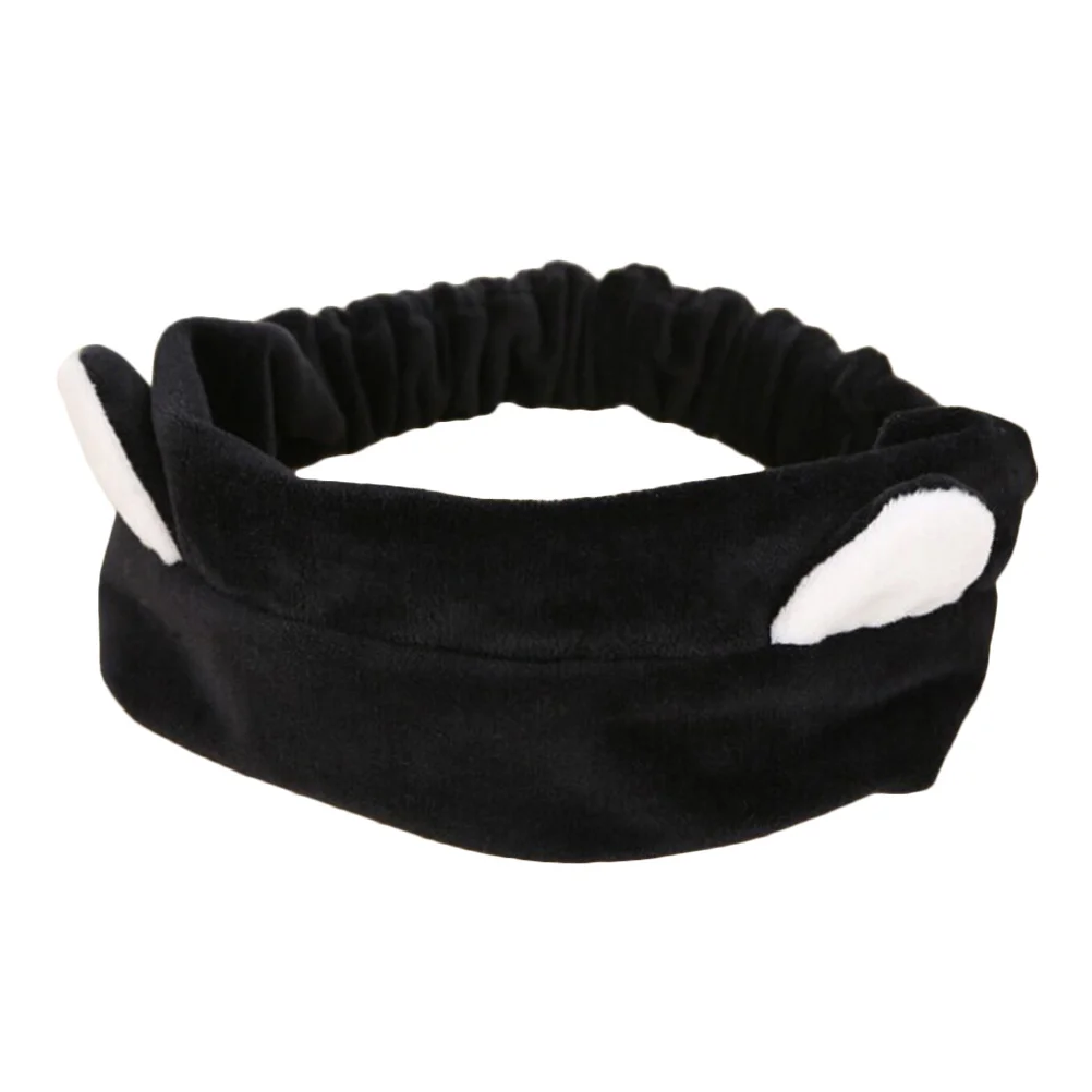 Katzenohren-Stirnband, schwarz, 46 cm, elastisches Tuch, Stoffdurchmesser 15 cm, süßes Damenband zum Waschen des Gesichts, Make-up, Schlaf