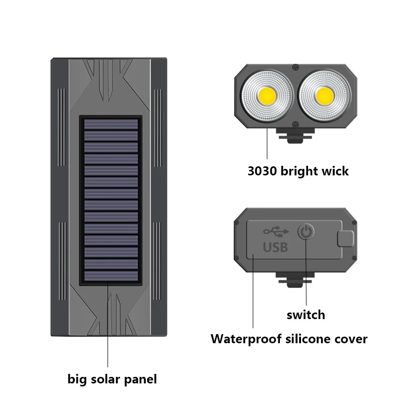 Faro Solar para bicicleta de montaña, linterna frontal LED de 1200mAh, 2x30, accesorios para bicicleta