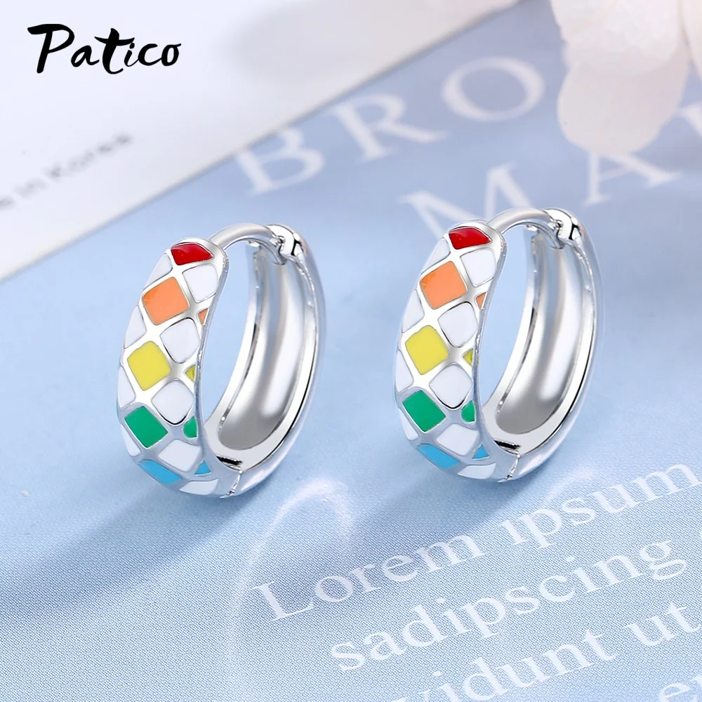 New Arrival Genuine 925 Sterling Silver Cute Colorful Statement Hoop Earrings For Women Girls Anniversary Gift Fashion Jewelry