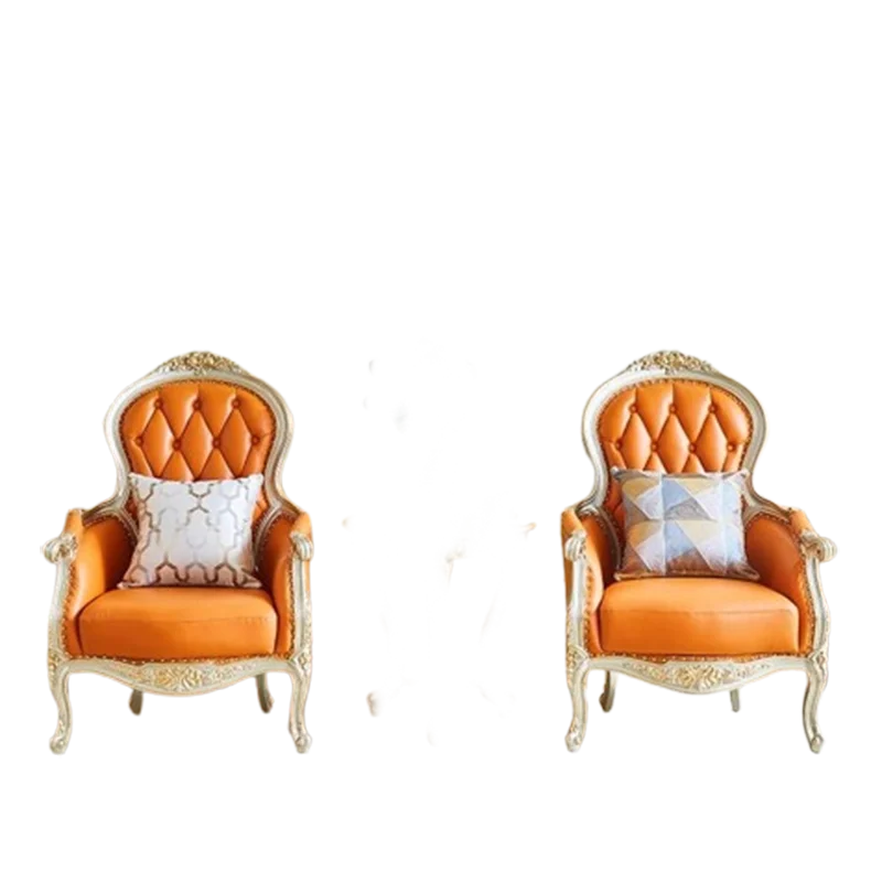 كرسي من الجلد الأوروبي مصنوع من الخشب الصلب لغرفة النوم الترفيهية كرسي أريكة فردي كرسي بذراعين للدراسة كرسي عالي الظهر أثاث منزلي للصالون