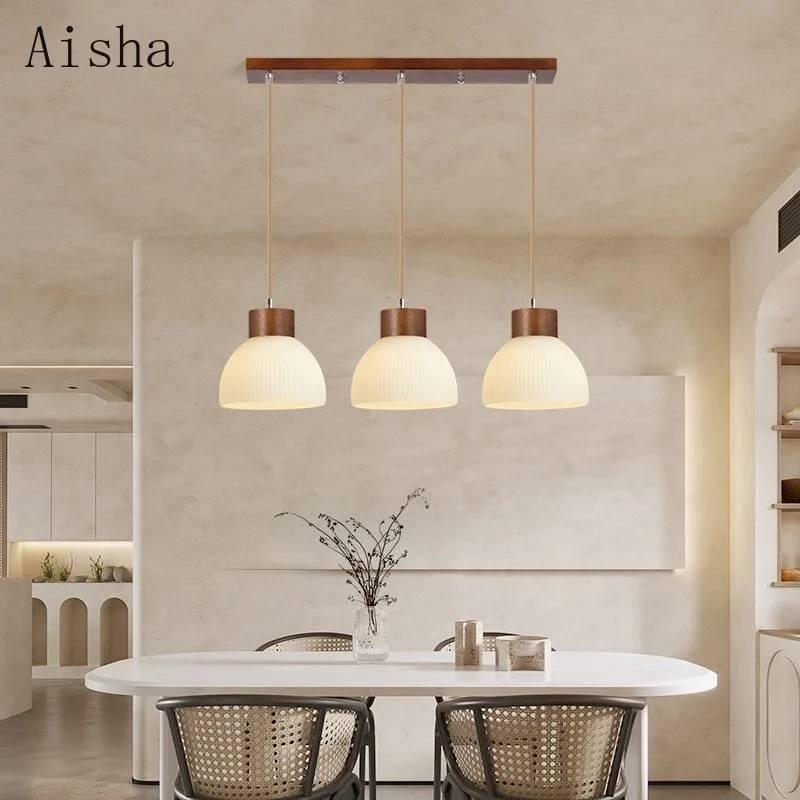 

Japanese Style Log Three Head Pendant Lamp Restaurant Bar Hanging Light Simple Bedroom Living Room Furniture Lighting Fixtures