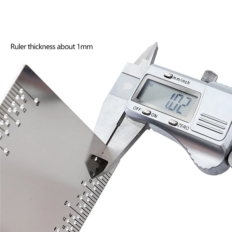 A96I-English Hole Ruler Stainless Steel With Base Multifunctional Woodworking Marking Ruler DIY Marking Tenon And Mortise Durabl