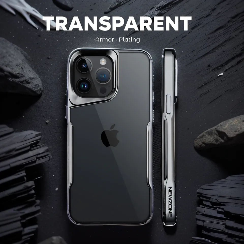  Plating Rubber Border Phone Case For iPhone 12 13 14 15 16 17 Pro Max Plus Air Lens Protection High Transparent Back Phone Case 