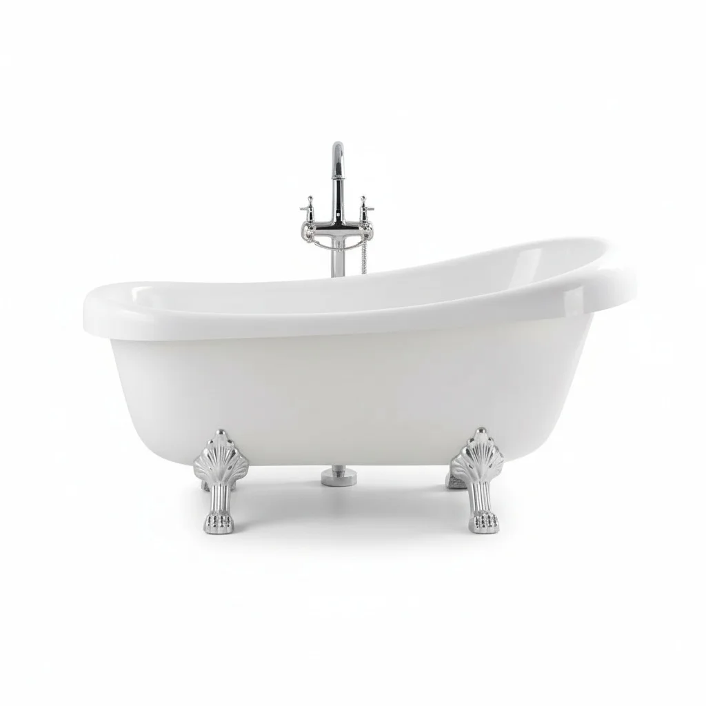 Freestanding Soaking Bath Tub, 1500mm / 59inch Acrylic Bathtub with Silver Claw Foot, Drainer, for Hotels, Apartments, Villas