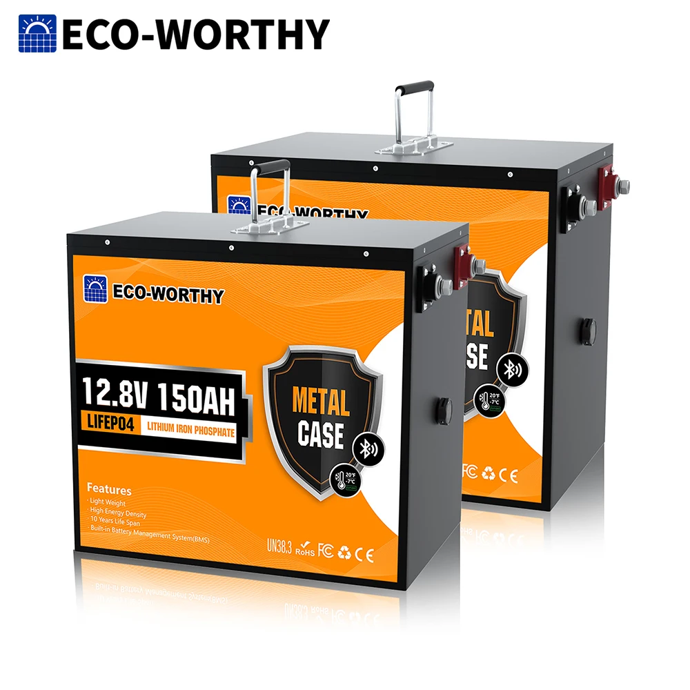 

ECO-WORTHY 2Pack 12V 150Ah Metal Shell LiFePO4 Lithium Battery Bluetooth, Low-Temp Protection, Rechargeable Deep Cycle Battery