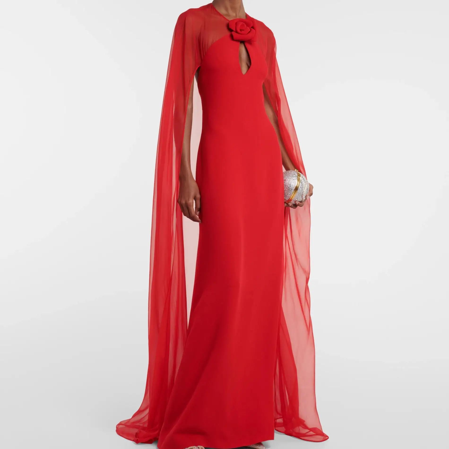 Women Cape Cloak Sleeves Maxi Dress 2024 Summer Spring Camellia O-Neck Luxury Evening Long Dresses Gowns for Women Wedding Party