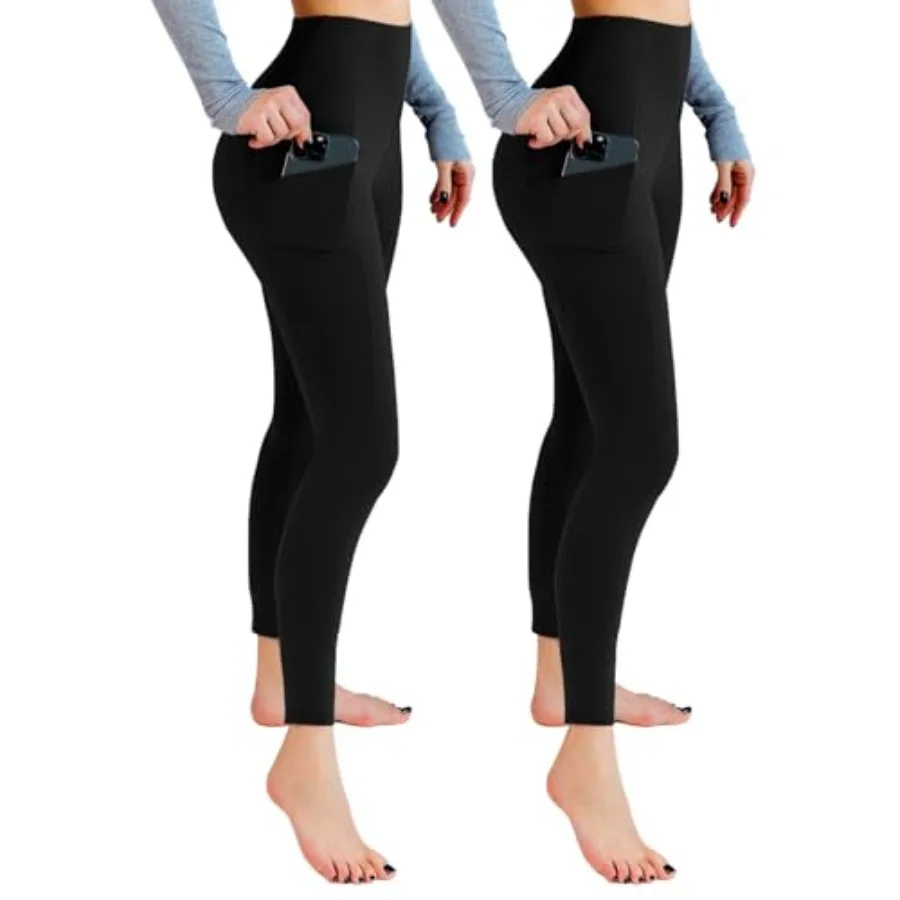 

Leafigure 2 Pack Leggings with Pockets for Women, High Waisted Soft Leggings for Yoga Gym Black XXL