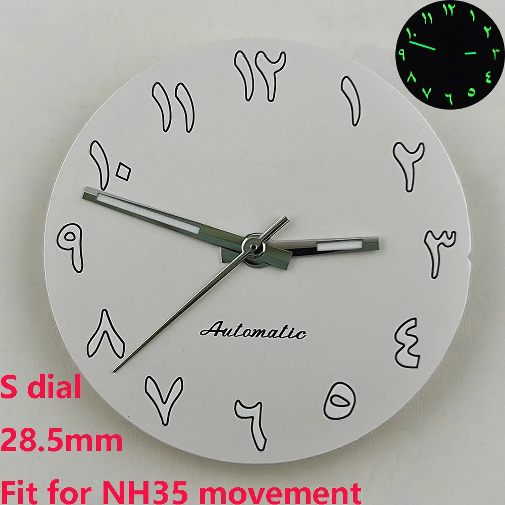 Manecillas de reloj con números árabes, NH35, dial S, 28,5mm, adecuado para NH35/NH36, movimiento, accesorios de reloj, herramienta de reparación, nuevo
