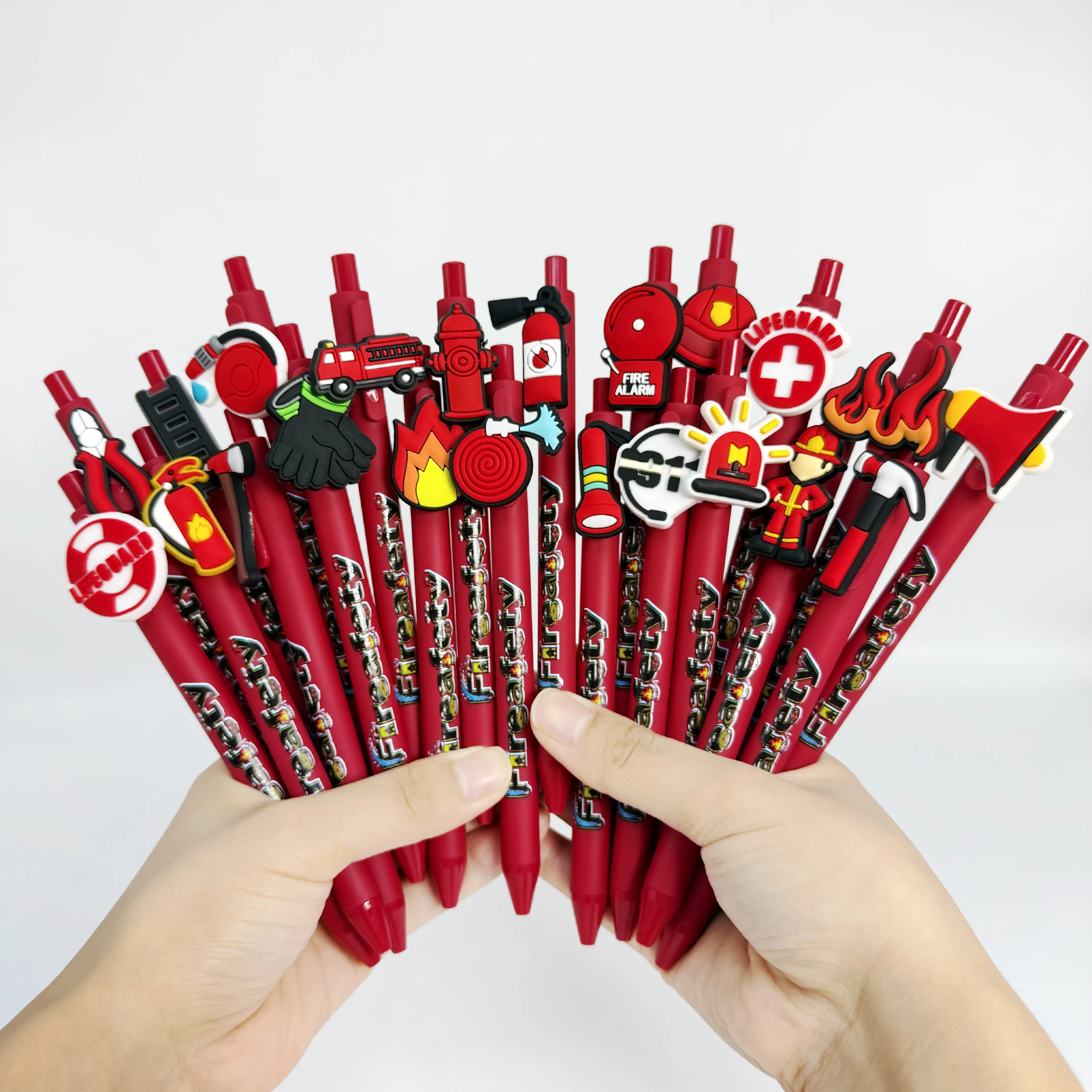 

12pcs/24pcs Red Fire Print Neutral Pen Creative Fire-themed Round Tip Pen Student Writing Gift Pen