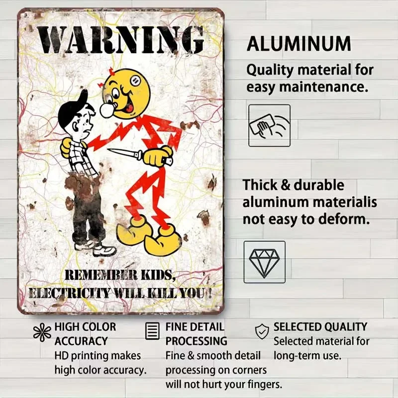 Reddy Kilowatt Warning Funny Rusty Metal Sign Gamer Room Decoration Vintage Tinplate Sign for Outdoor Fence Wall Art Decoration