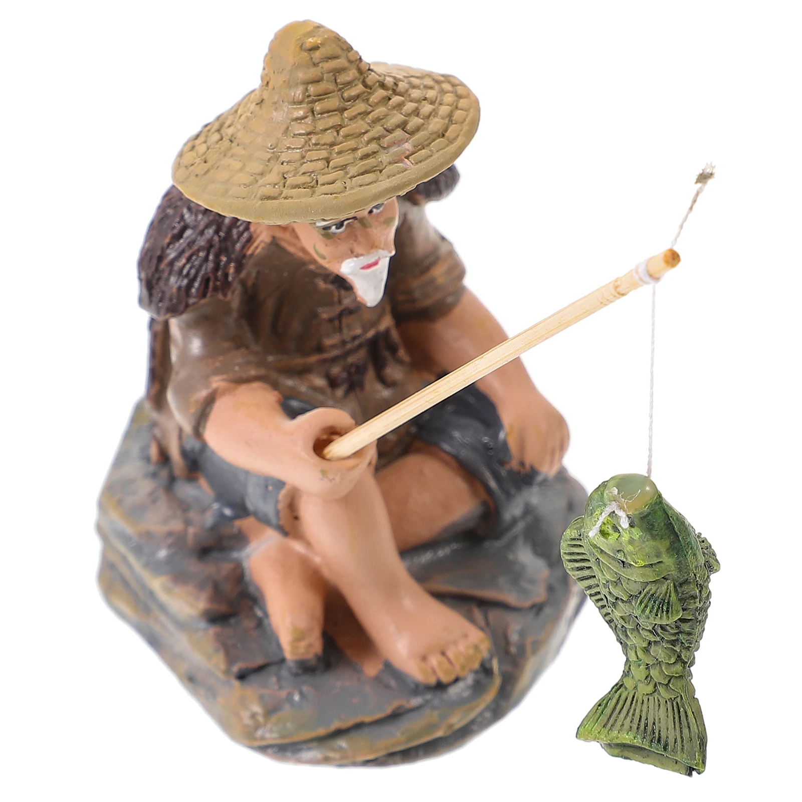 

Fisherman Statue Figurine Resin Decor Miniature Garden nament Vintage Aquarium L Adornment Desktop Decoration R om Color