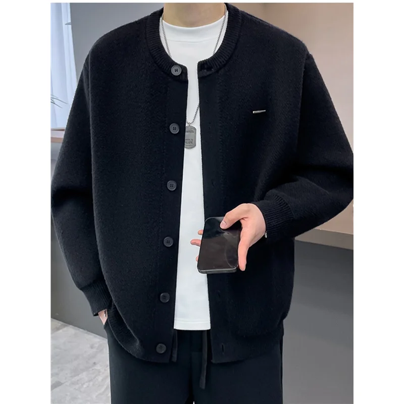 

Осень-зима, высокий вес, мужской открытый кардиган, вязаный свитер, повседневная длинная светящаяся универсальная корейская верхняя одежда для пар