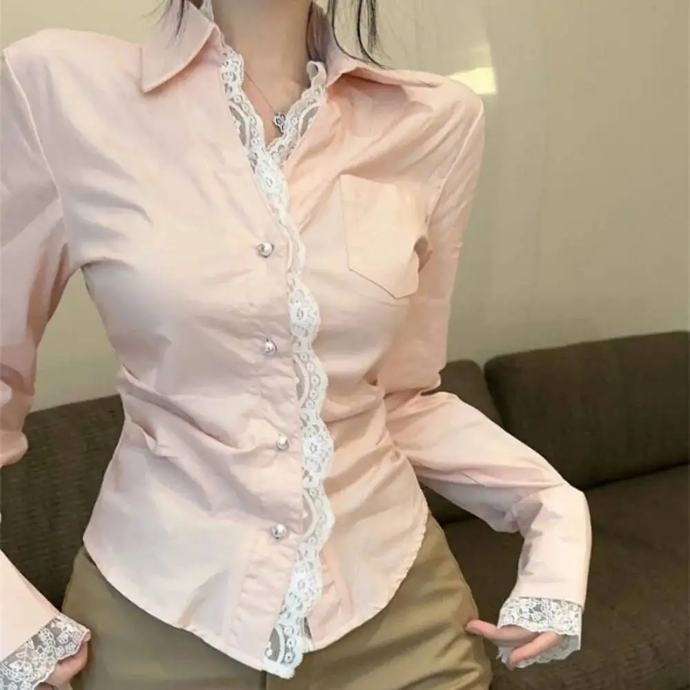 

Элегантная ажурная рубашка во французском стиле знаменитостей, кружевная милая тонкая талия, свежие универсальные блузки, корейские шикарные рубашки меньшинств