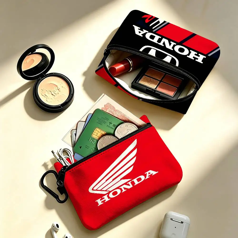 H-HRC H-HONDA Motorcycle Logo Mini Hanging Oxford Cloth Coin Bag Durable Zipper Key Card Pouch With Carabiner view 3