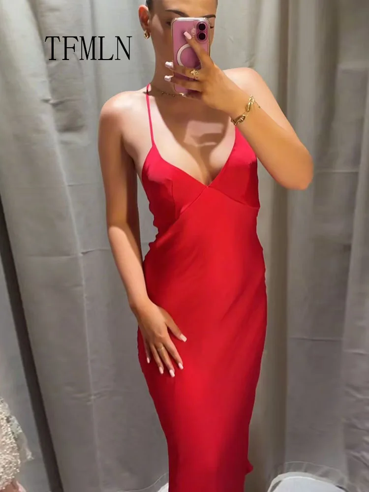 2026 Summer Elegant Women Solid Backless Dresses Fashion Halter Neck Sleeveless Chic Slim Dress Vintage Sexy Ladies Party Dress