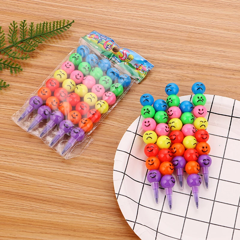 Cartoon Sugar-Coated Haws Crayons Cute Smile Face Painting Pencil Baby Shower Birthday Party Favors School Stationery Kids Gifts