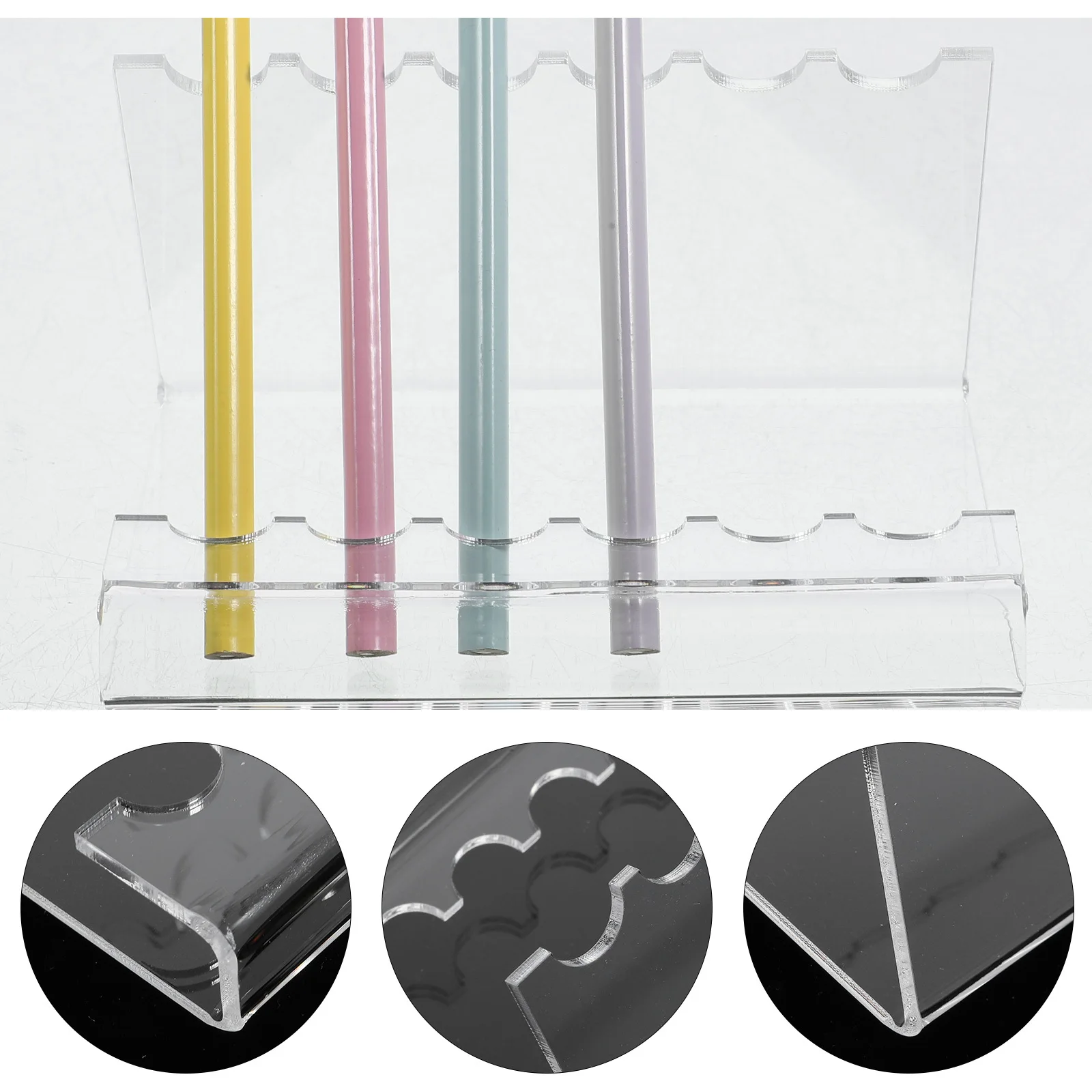 

1pc Pen Holder Acrylic Thick Clear Modern Stable Desktop Organizer For Fountain Ballpoint Pens Pencil Makeup Brush Storage