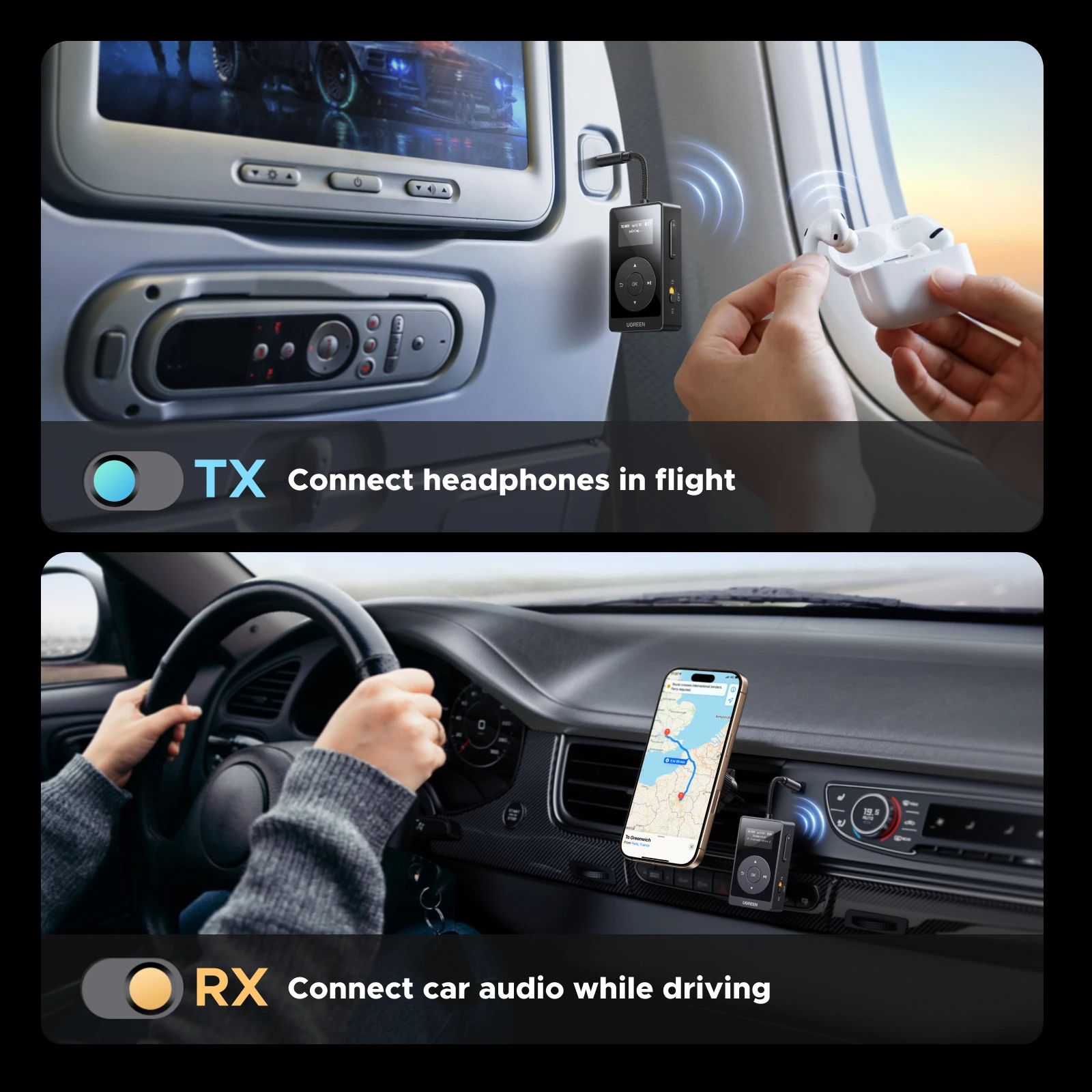 UGREEN aptX HD Airplane Bluetooth for All Headphones Wireless Audio Aux for TV Flying - Image 6