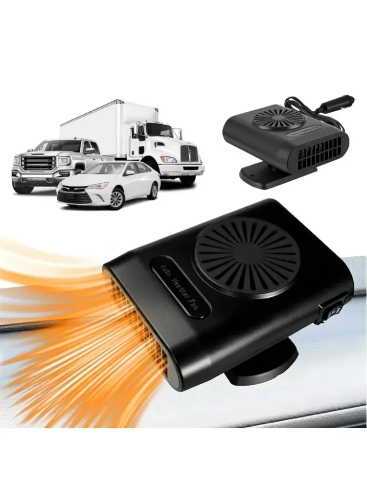 200W 12V Samochodowy grzejnik i wentylator chłodzący 2‑w‑1, przenośny grzejnik i wentylator do ogrzewania i chłodzenia pojazdu, z obrotową podstawą, do odparowania mrozu i odparowania na szybie — 2