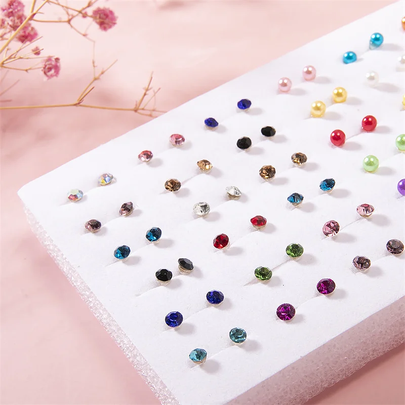 New 36Pairs/set Mixed Size Colorful Crystal Stud Earrings Set Women Plastic Rhinestone Earrings Sets for Girl Jewelry Party Gift