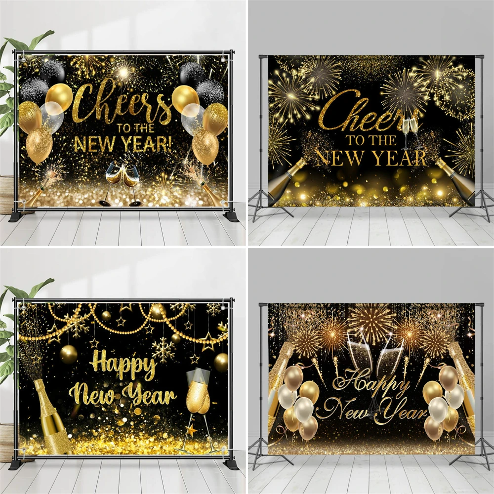 الذهب الأسود يهتف إلى رأس السنة الجديدة عطلة خلفية للحزب، 2026 عشية الشمبانيا الاحتفال كابينة تصوير خلفية #1