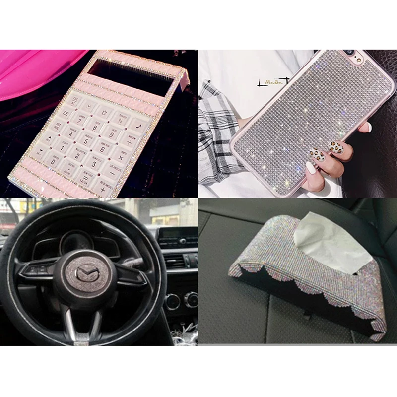 SS6 2mm 24x40cm Self Adhesive Crystal Rhinestone Mesh Glitter Car Sticker Sheet Craft Shoes Diy Trim Art Crafts Supplies