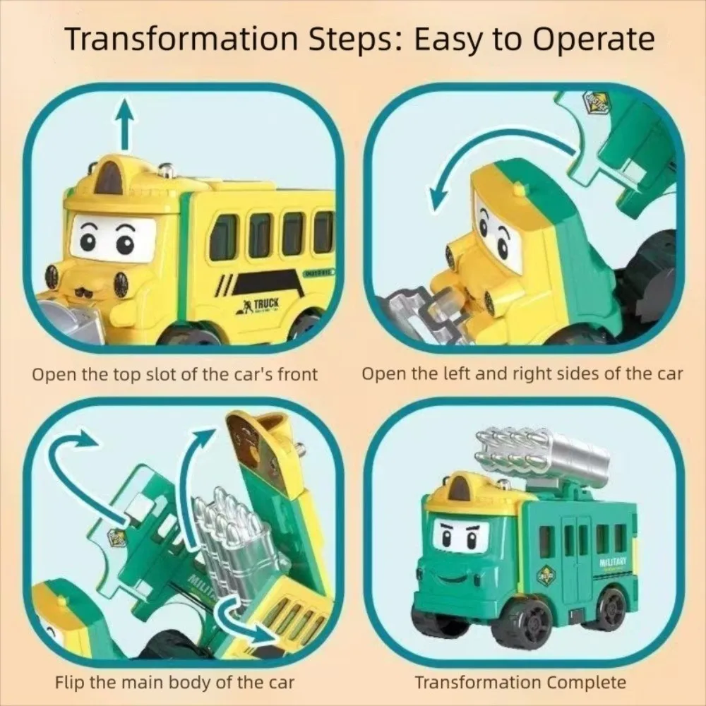 Cartoon Double-Sided Transformable Car Pull Back Mini Inertia Engineering Vehicle Plastic Pull Back Trucks