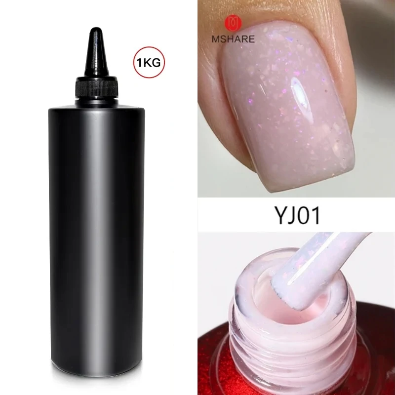 MSHARE 1KG Glitter Flakes Rubber Base Gel Aurora Chameleon Purple Pink Gold Flakes Varnish Soak Off UV Gels Polish LED Nail Gel