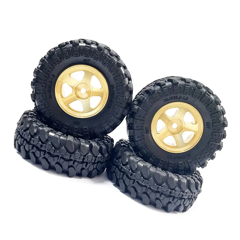 4PCS Brass Beadlock Wheel Rims and Tire Set for 1/18 Scale FMS Toyota Fj Cruiser Land Cruiser RC Car Upgrades Parts,1