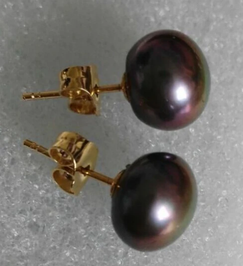 EARRING a pair of 8-9mm natural tahitian black red green pearl earrings