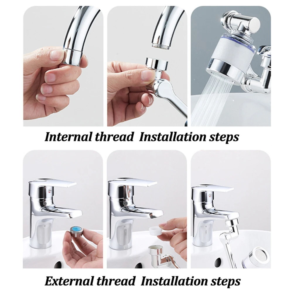 1080° Rotating Kitchen Faucet Aerator Water Tap Nozzle Filter ABS Bathroom Washbasin Splash Tap Bubbler Arm Faucet Sprayer Head