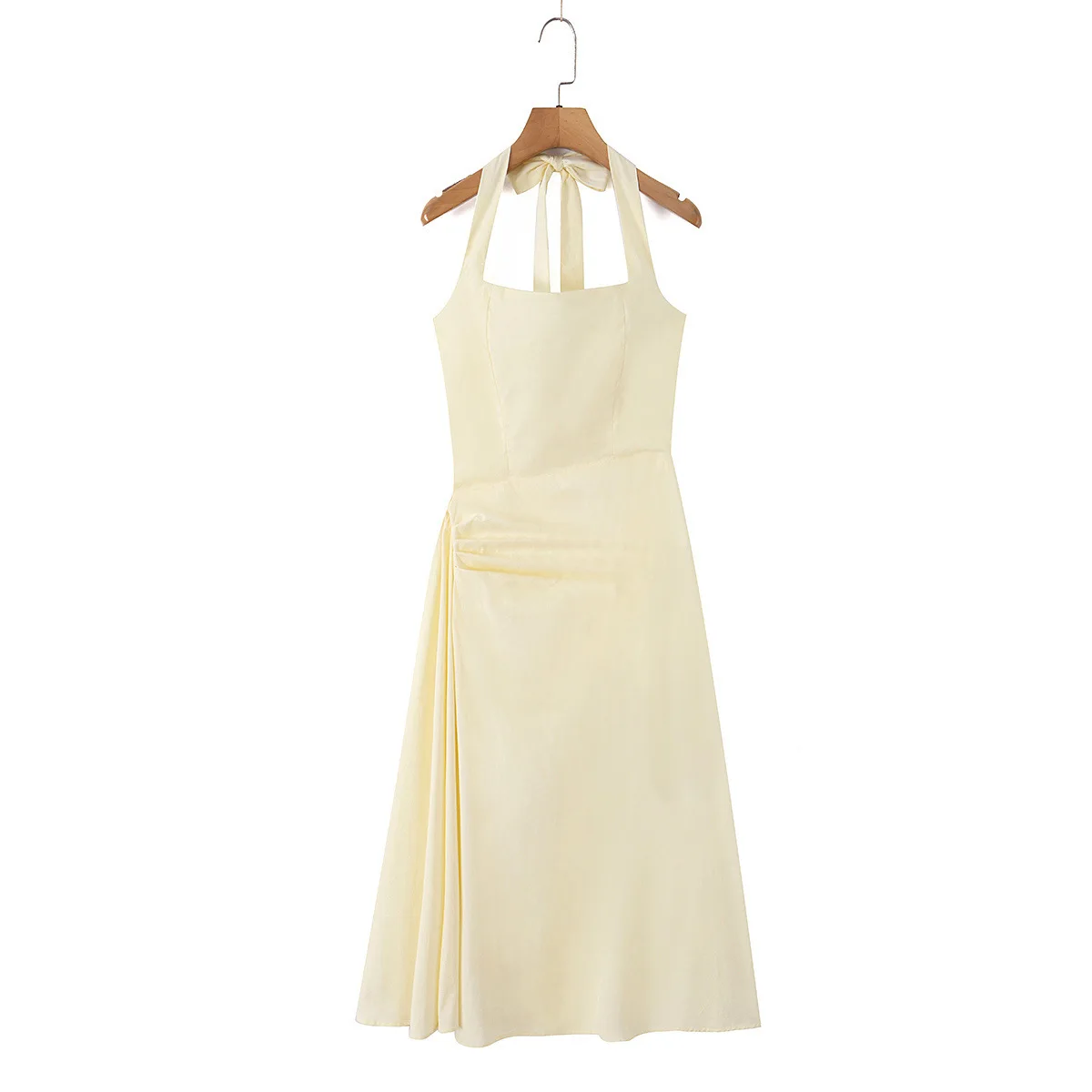 

Withered Square Collar Tie Waist Cinching Slimming Split Mid Length A-line Dress Elegant Party Dresses Vestidos Women's Dress