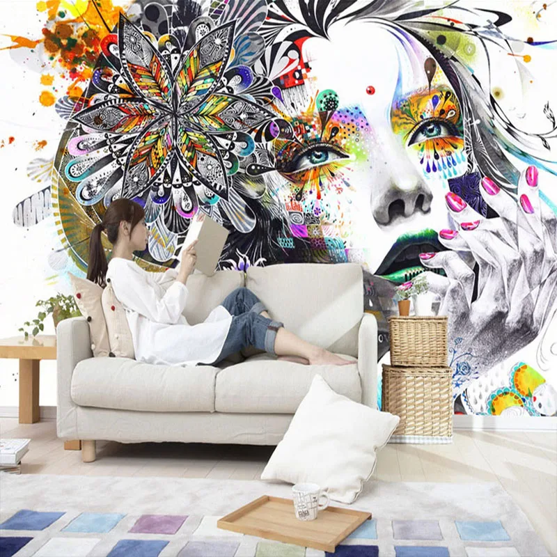 Customized products Mural Wallpaper Color Hand Painted Abstract Graffiti Beauty Art Background wall Photo Living Room Bedroom 8d