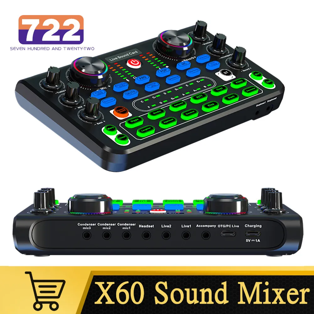 Professional Portable Mixer Sound Mixing X60 Sound Card English Version Convenient Compact For Live Broadcast KTV Singing