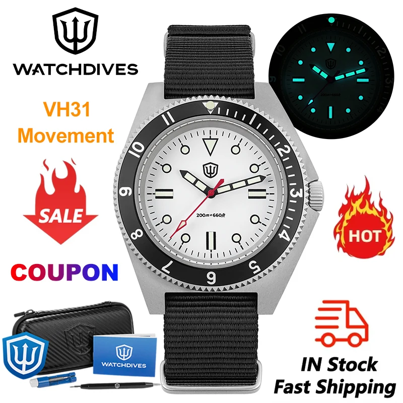 Watchdives WD1972 Men Watch VH31 Movement Stainless Steel Quartz Watch 200m Waterproof Sapphire Luminous Business Watch with Box