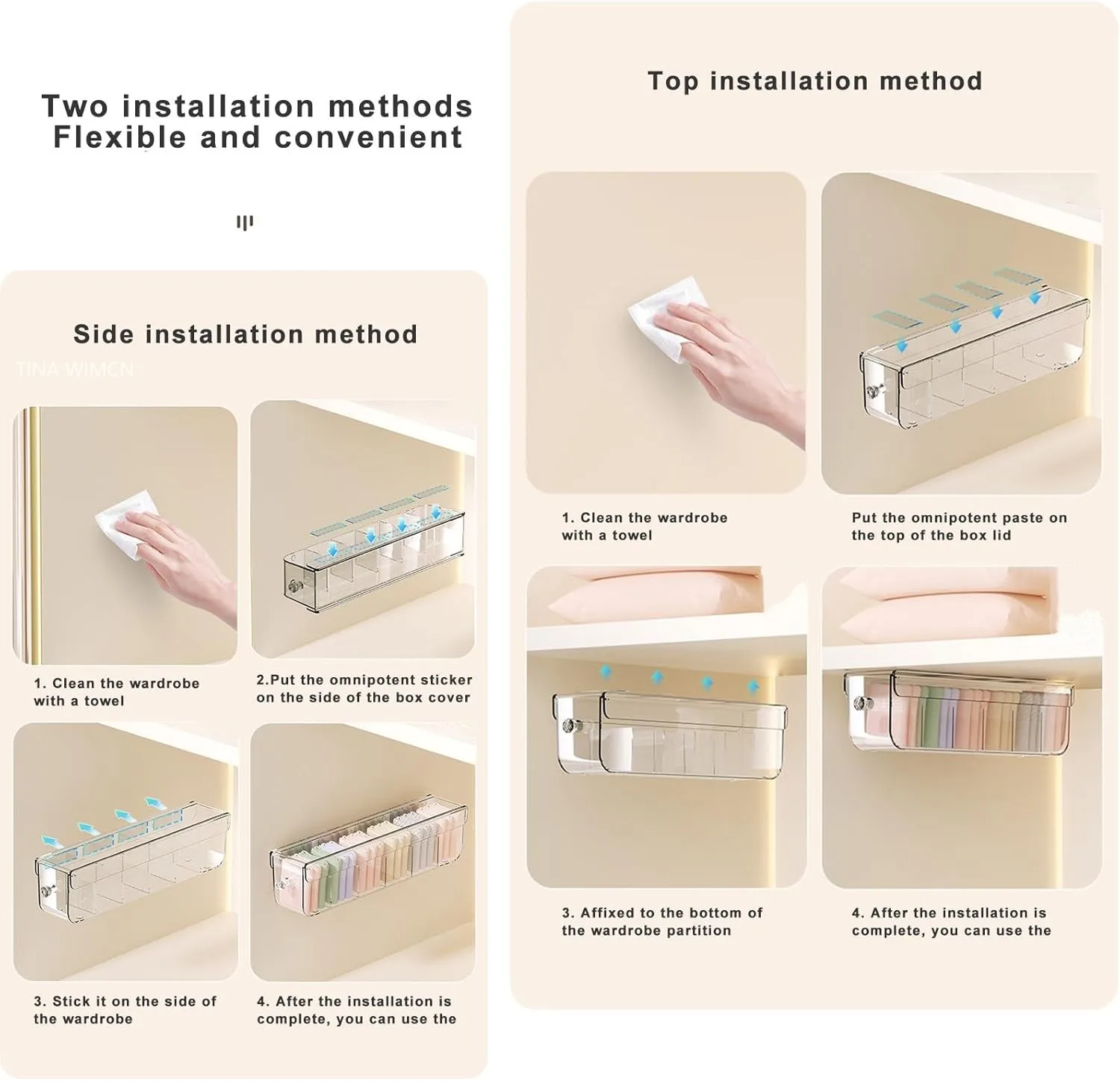 Drawer Organizer for Clothing, Hanging Panty Drawer Organizer for Underwear Socks, Transparent Wall-Hanging Punch-Free Socks Box